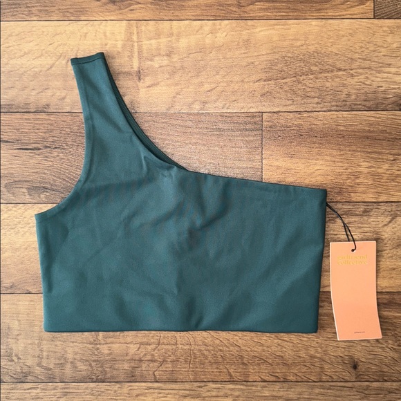 girlfriend collective Other - Girlfriend Collective Size Medium Dark Forest Green One Shoulder Sports Bra NWT